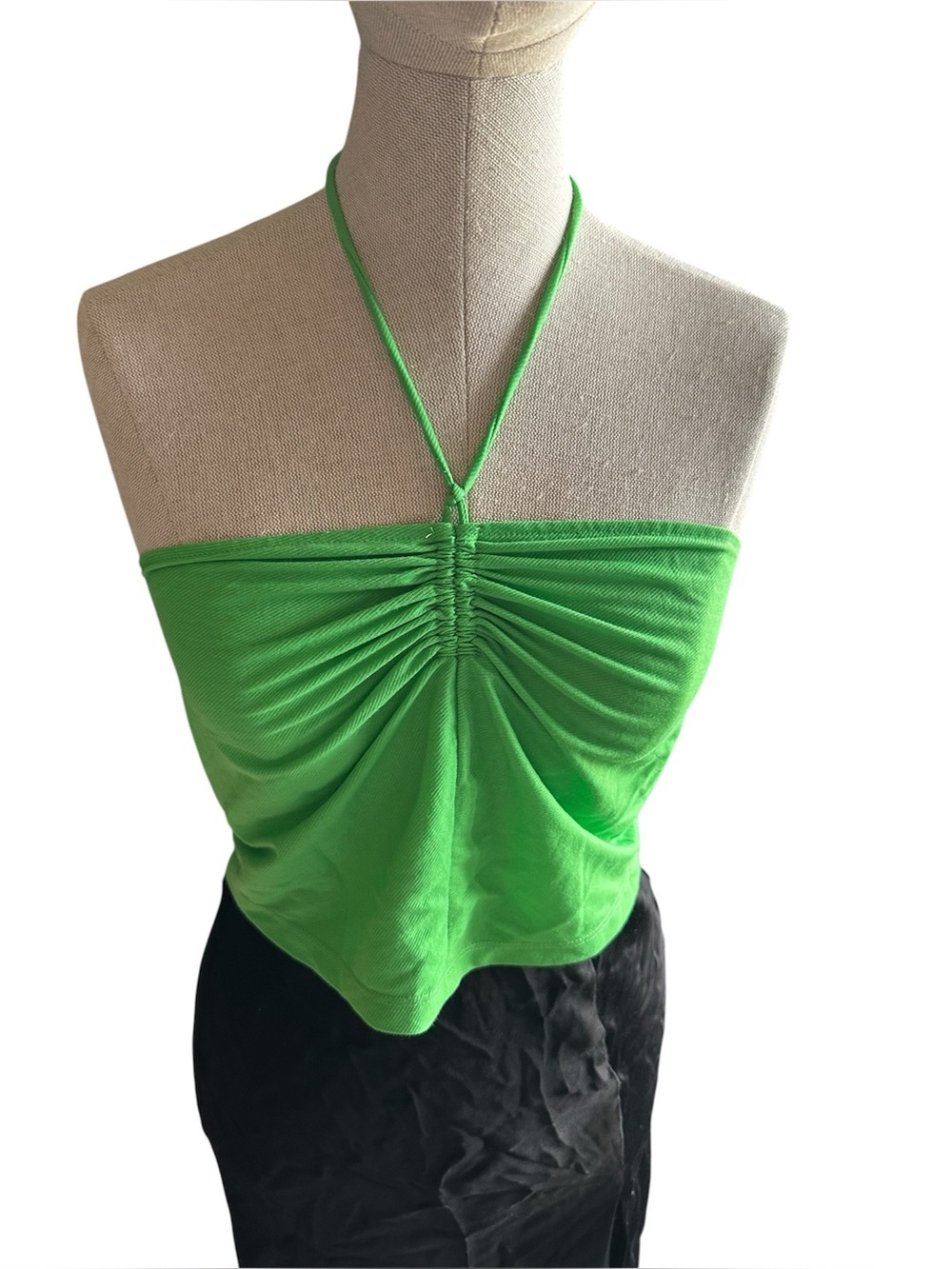 Zara Bright Green Ruched Halter Crop Top